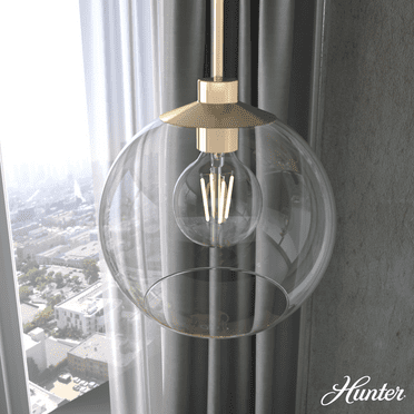Hunter - Xidane 1-light Alturas Gold, Medium Size Pendant Light, Dimmable, Mid Century Modern Style, Globe Shaped, for Bedrooms, Kitchens, Dining, Living Rooms - 19767