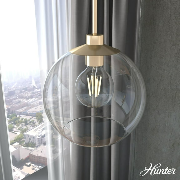 Hunter - Xidane 1-light Alturas Gold, Medium Size Pendant Light, Dimmable, Mid Century Modern Style, Globe Shaped, for Bedrooms, Dining, Living Rooms - 19767