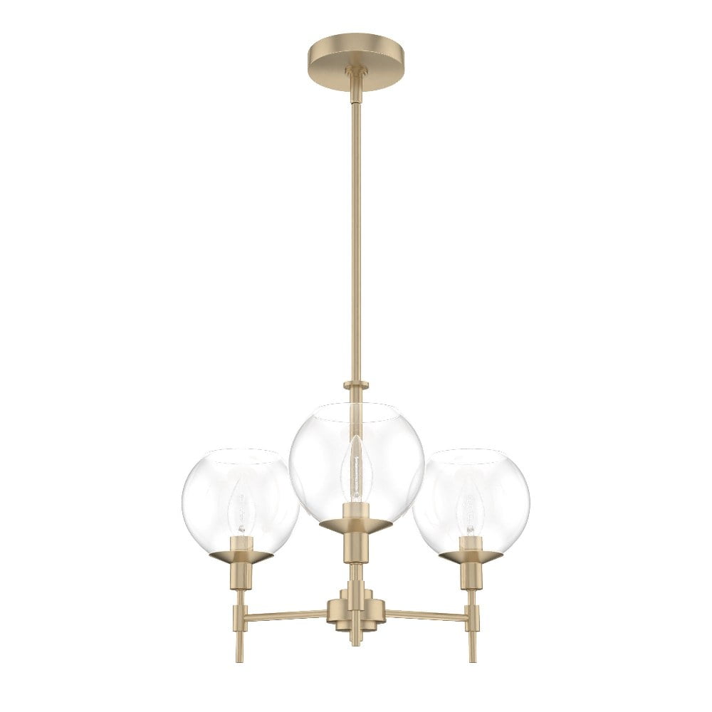 Alturas Gold Mid-Century Modern 3-Light Chandelier with Clear Glass Shades