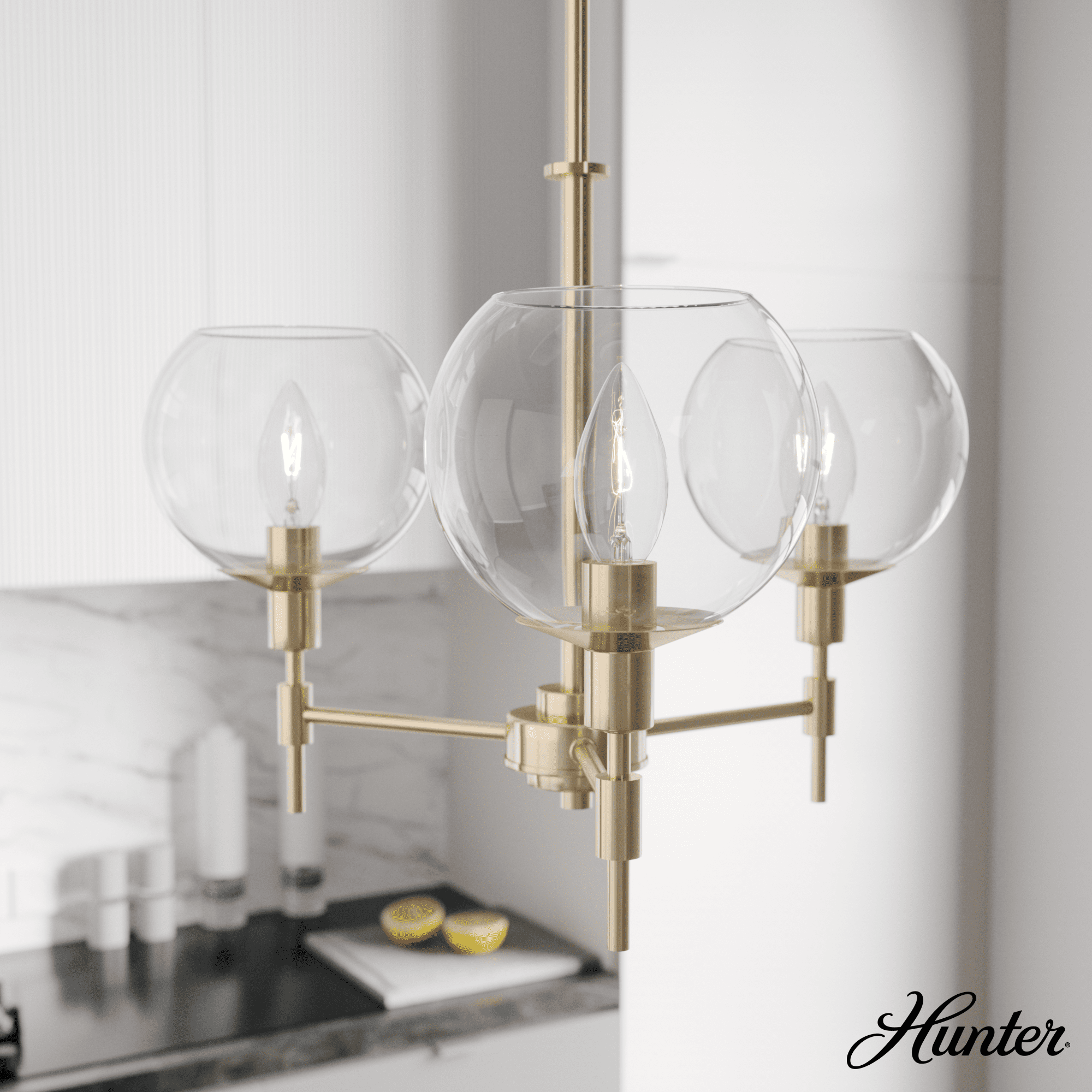 Alturas Gold Mid-Century Modern 3-Light Chandelier with Clear Glass Shades