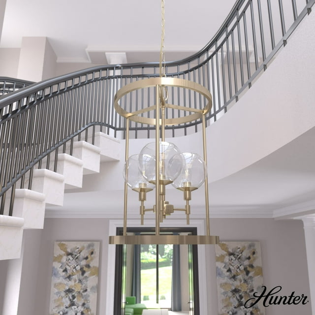 Hunter - Xidane 3-light Alturas Gold, Medium Size Pendant Light, Dimmable, Mid Century Modern Style, Cylinder Shaped, for Bedrooms, Kitchens, Dining, Living Rooms - 19749