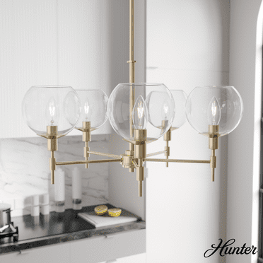 Hunter - Xidane 5-light Alturas Gold, Large Chandelier, Dimmable, Mid Century Modern Style, Round Shaped, for Bedrooms, Kitchens, Dining, Living Rooms - 19741