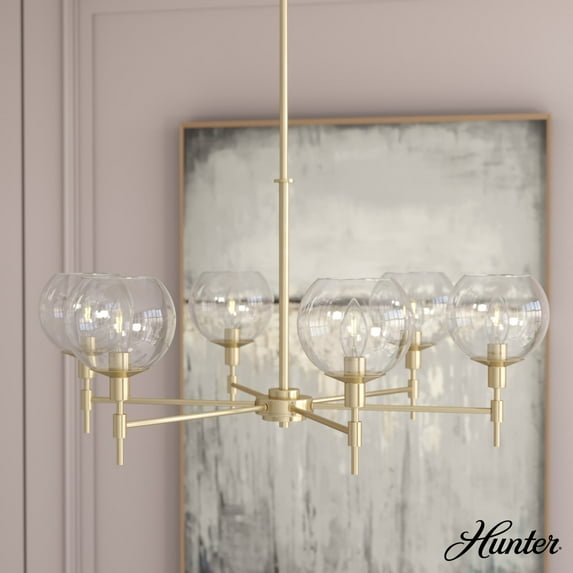 Hunter - Xidane 6-light Alturas Gold, Large Chandelier, Dimmable, Mid Century Modern Style, Round Shaped, for Bedrooms, Dining, Living Rooms - 19743