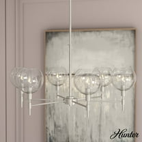 Hunter - Xidane 6-light Brushed Nickel, Large Chandelier, Dimmable, Mid Century Modern Style, Round Shaped, for Bedrooms, Dining, Living Rooms - 19744
