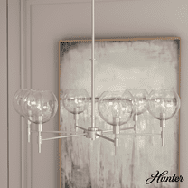 Hunter - Xidane 6-light Brushed Nickel, Large Chandelier, Dimmable, Mid Century Modern Style, Round Shaped, for Bedrooms, Kitchens, Dining, Living Rooms - 19744