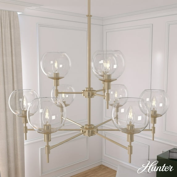 Hunter - Xidane 9-light Alturas Gold, Large Chandelier, Dimmable, Round Shaped, for Bedrooms, Dining, Living Rooms - 19745