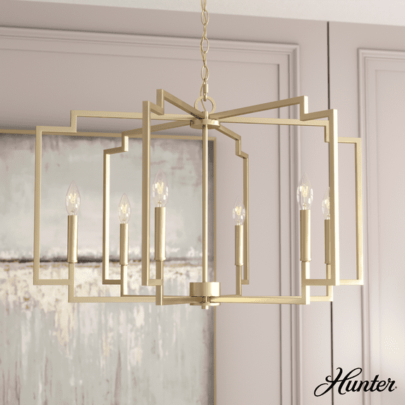 Hunter - Zoanne 6-light Alturas Gold, Large Chandelier, Dimmable, Modern Style, Geometric Shaped, for Bedrooms, Kitchens, Dining, Living Rooms - 19570