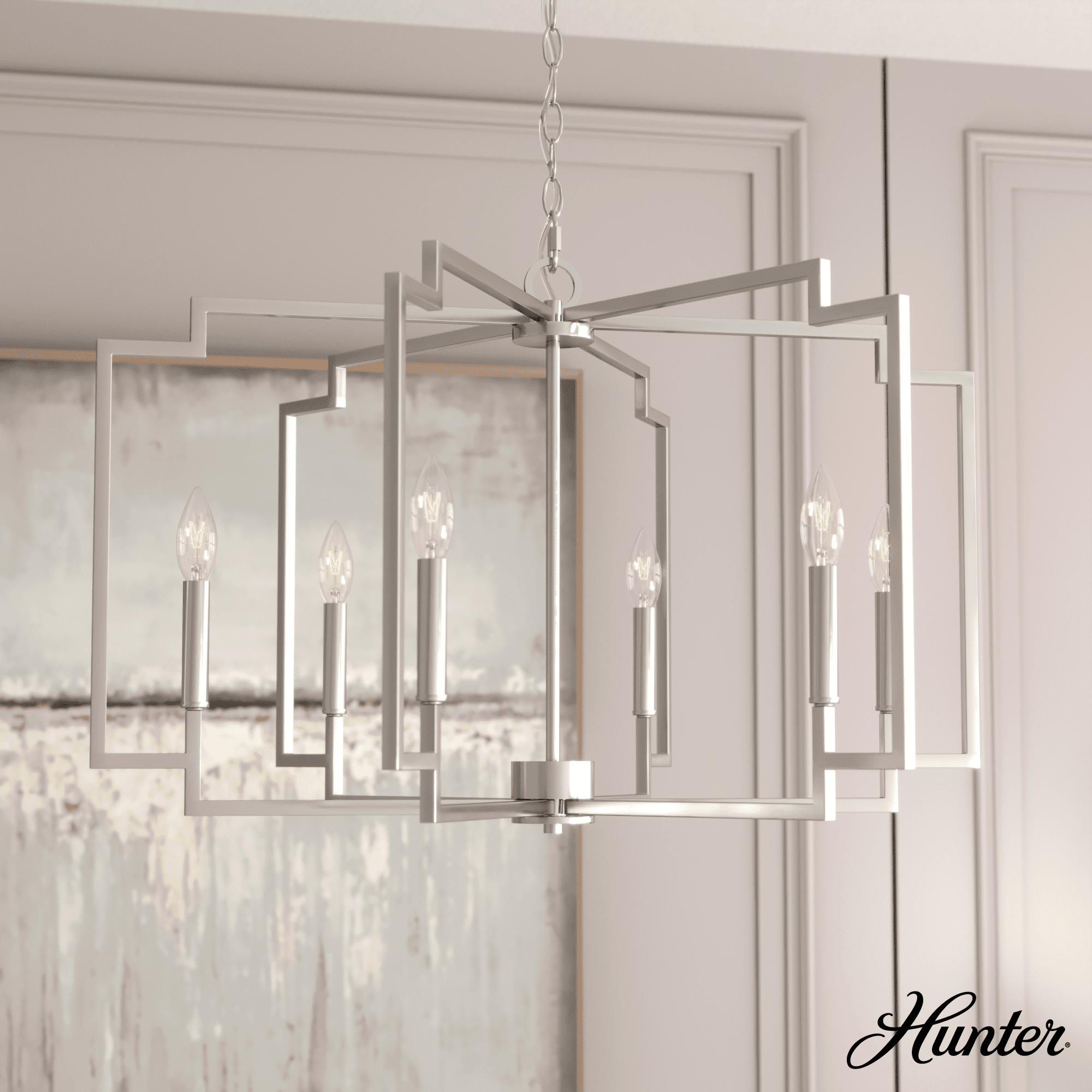 Brushed Nickel Geometric 6-Light Candle Chandelier