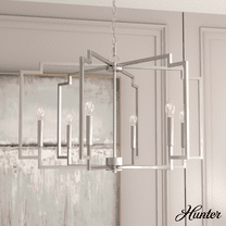 Hunter - Zoanne 6-light Brushed Nickel, Large Chandelier, Dimmable, Modern Style, Geometric Shaped, for Bedrooms, Kitchens, Dining, Living Rooms - 19571