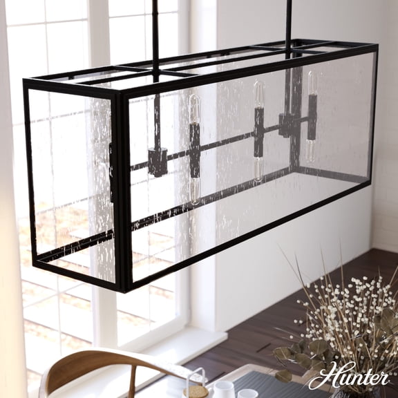 Hunter - Felippe 8-light Natural Black Iron, Extra Large Chandelier, Dimmable, Casual Style, Linear Shaped, for Bedrooms, Dining, Living Rooms - 19267