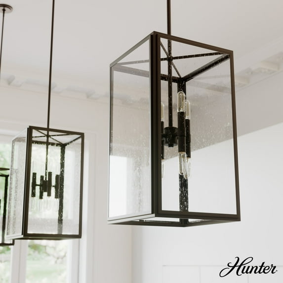 Hunter - Felippe 8-light Onyx Bengal, Medium Size Pendant Light, Dimmable, Casual Style, Rectangle Shaped, for Bedrooms, Dining, Living Rooms - 19976