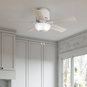 Hunter 44 inch Indoor Ceiling Fan with LED Light - Low Profile White Ceiling Fan with Pull Chain, For Bedroom, Living Room, or Kitchen, No Remote, 5 Blades - Fitzgerald 51588, Matte White