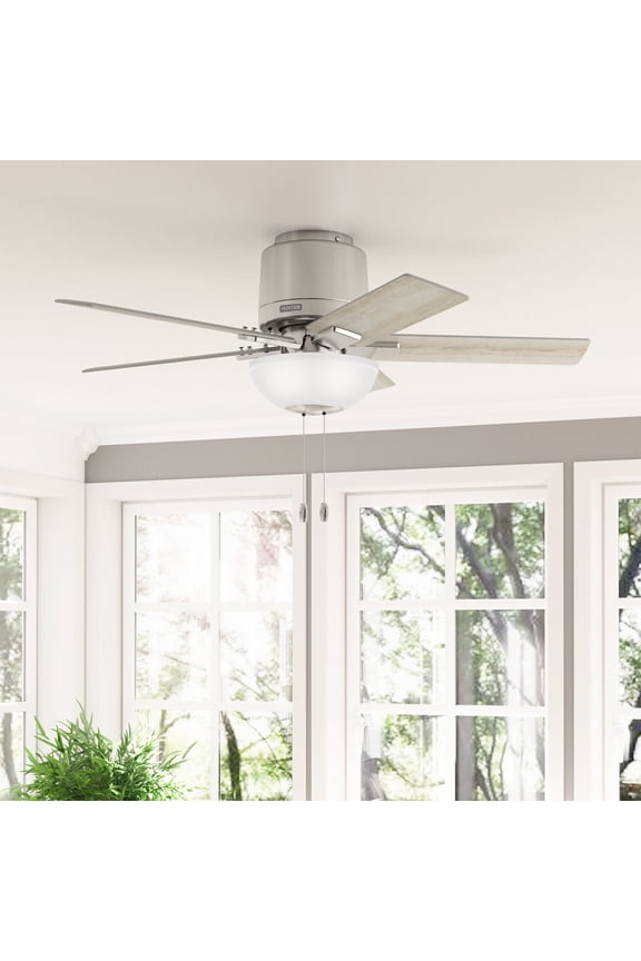44 inch Indoor Ceiling Fan with LED Light - Low Profile Ceiling Fan with Pull Chain, For Bedroom, Living Room, or Kitchen, No Remote, 5 Blades - Fitzgerald 51587, Brushed Nickel