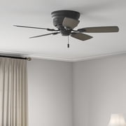 Hunter 42 inch Indoor Ceiling Fan No Light - Black Ceiling Fan without Light, Low Profile Mount, 5 Blades, For Bedroom, Living Room, or Kitchen, Pull Chain - Low Profile IV 52392, Matte Black