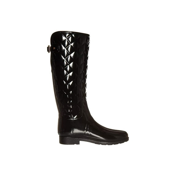 Hunter Footwear Women's Refined Tall Quilted Gloss Rain Boot, 6.5 us 9 Black
