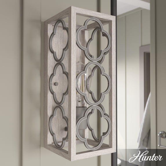 Hunter - Gablecrest 1-light Distressed White, Small Sconce Light, Dimmable, Transitional Style, for Bedrooms, Dining, Living Rooms - 19376