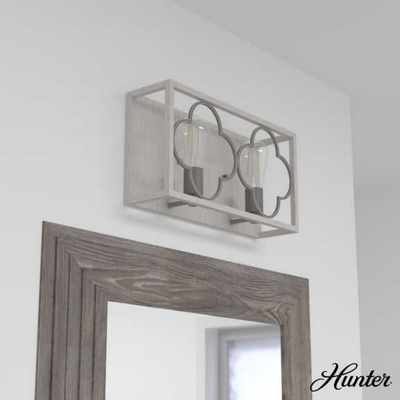 Hunter - Gablecrest 2-light Distressed White, Medium Size Vanity Light, Dimmable, Transitional Style, for Bedrooms, Dining, Living Rooms - 19395