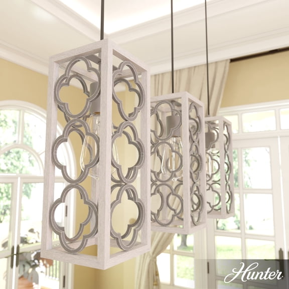 Hunter - Gablecrest 3-light Distressed White, Large Cluster Light, Dimmable, Transitional Style, Linear Shaped, for Bedrooms, Dining, Living Rooms - 19949