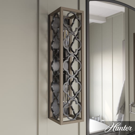 Hunter - Gablecrest 2-light French Oak, Large Sconce Light, Dimmable, Transitional Style, for Bedrooms, Dining, Living Rooms - 19946