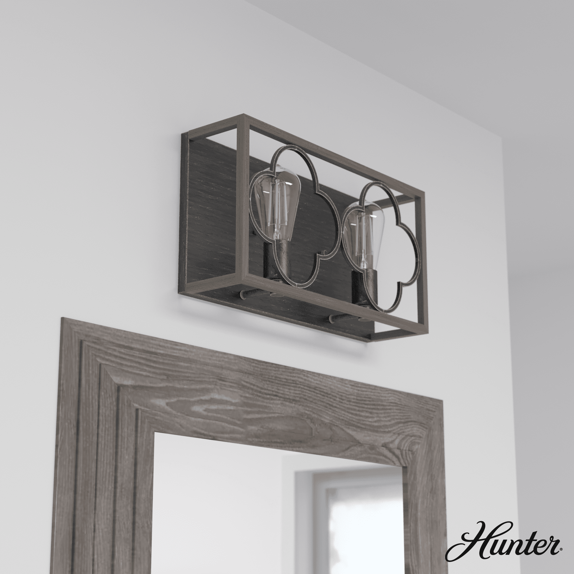 Gablecrest French Oak & White Iron 2-Light Bathroom Vanity Fixture