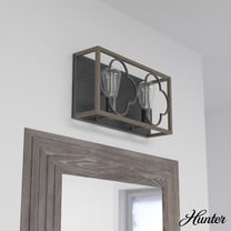 Hunter - Gablecrest 2-light French Oak, Medium Size Vanity Light, Dimmable, Transitional Style, for Bedrooms, Dining, Living Rooms - 19394