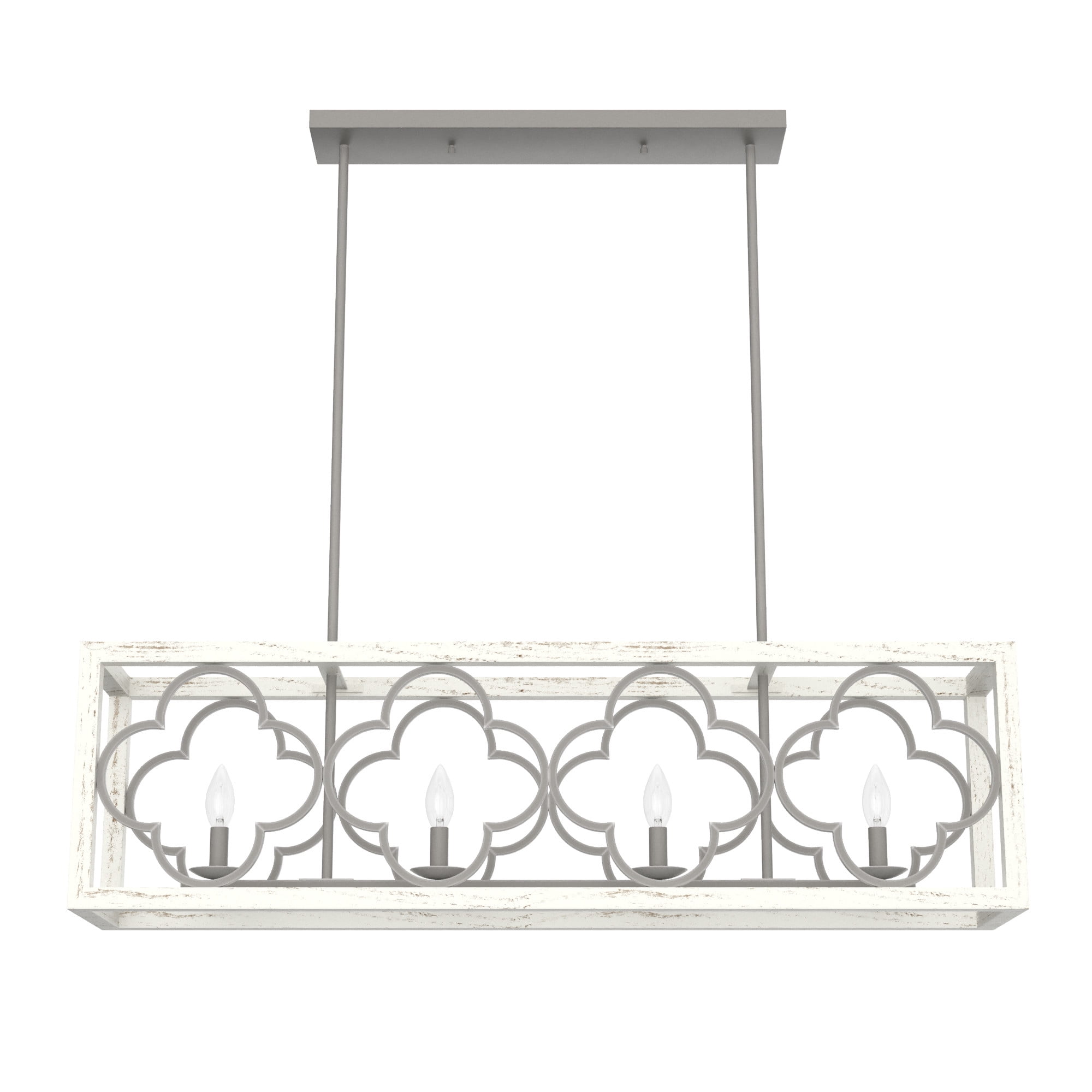 White Painted Concrete 4-Light Linear Chandelier