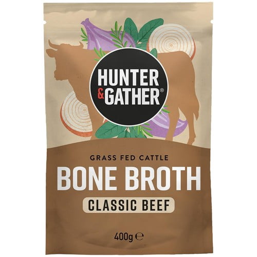 Hunter & Gather Grass-Fed Bone Broth Classic Beef 400g, British Import (Pack of 2)