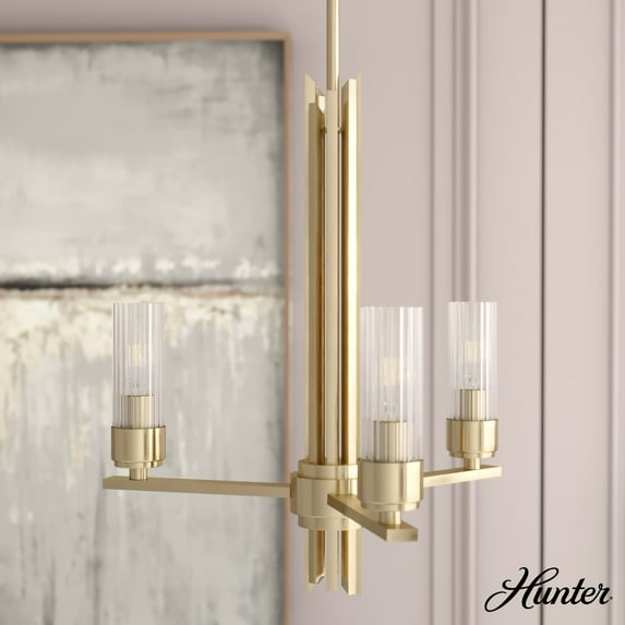 Hunter - Gatz 3-light Alturas Gold, Medium Size Chandelier, Dimmable, Modern Style, Candle Shaped, for Bedrooms, Dining, Living Rooms - 19781