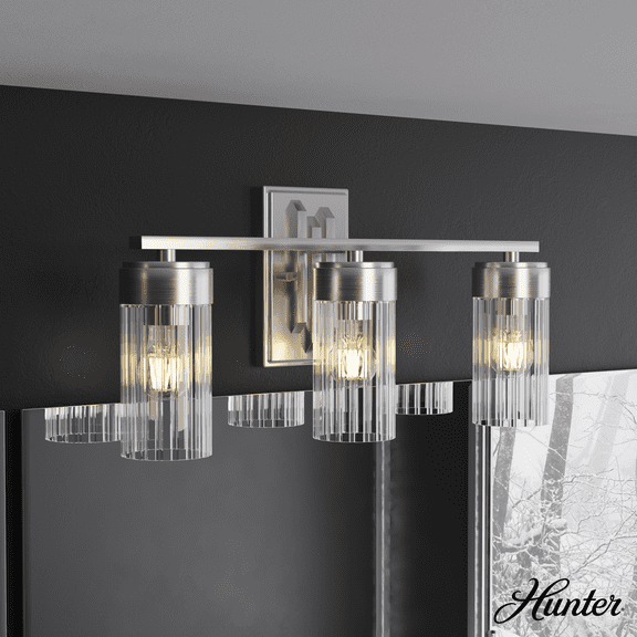 Hunter - Gatz 3-light Brushed Nickel, Medium Size Vanity Light, Dimmable, Modern Style, for Bedrooms, Kitchens, Dining, Living Rooms - 19685