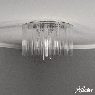 Hunter - Gatz 4-light Brushed Nickel, Medium Size Flush Mount Light, Dimmable, Modern Style, Round Shaped, for Bedrooms, Kitchens, Dining, Living Rooms - 19691