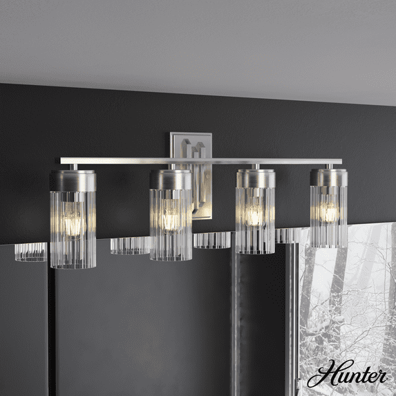 Hunter - Gatz 4-light Brushed Nickel, Medium Size Vanity Light, Dimmable, Modern Style, for Bedrooms, Kitchens, Dining, Living Rooms - 19687