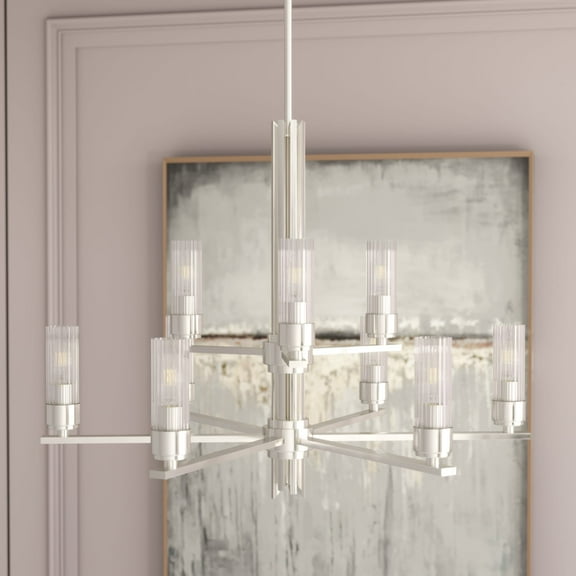 Hunter - Gatz 9-light Brushed Nickel, Large Chandelier, Dimmable, Modern Style, Candle Shaped, for Bedrooms, Dining, Living Rooms - 19788