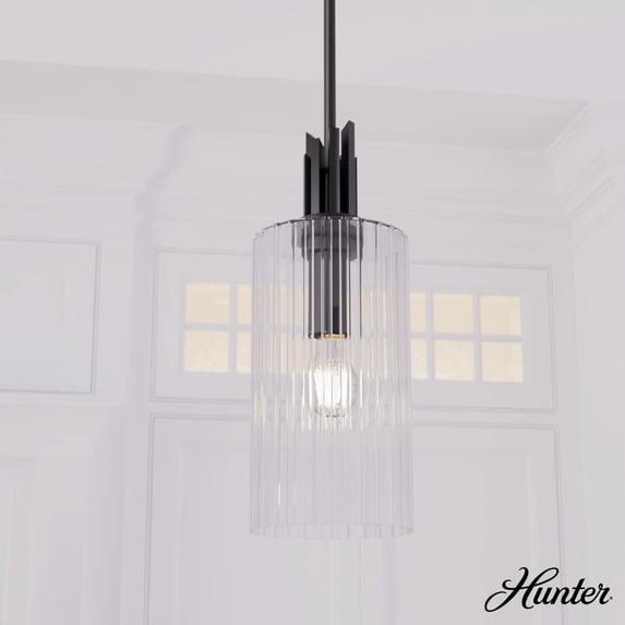 Hunter - Gatz 1-light Matte Black, Mini Pendant Light, Dimmable, Modern Style, Cylinder Shaped, for Bedrooms, Dining, Living Rooms - 45224