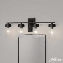 Hunter - Gatz 4-light Matte Black, Medium Size Vanity Light, Dimmable, Modern Style, for Bedrooms, Kitchens, Dining, Living Rooms - 45223