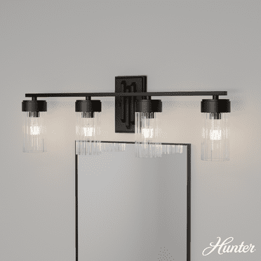 Hunter - Gatz 4-light Matte Black, Medium Size Vanity Light, Dimmable, Modern Style, for Bedrooms, Kitchens, Dining, Living Rooms - 45223