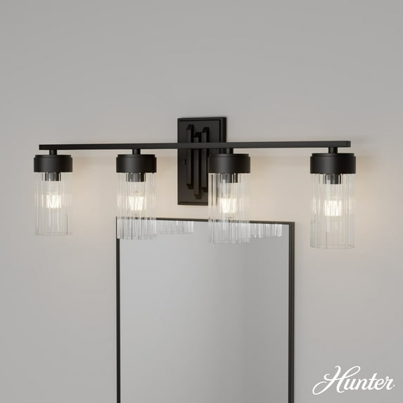 Hunter - Gatz 4-light Matte Black, Medium Size Vanity Light, Dimmable, Modern Style, for Bedrooms, Dining, Living Rooms - 45223