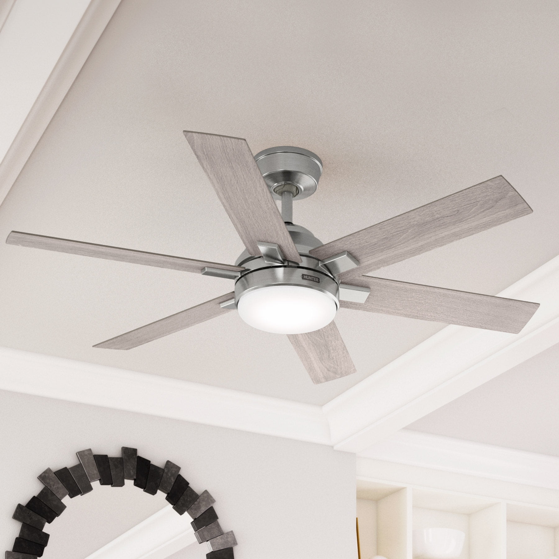 Hunter - Georgetown Indoor Ceiling Fan With Light, Remote, 52-inch, Brushed Nickel, Modern-style, 6-speed DC Motor, Quick Installation, Energy Star, 52785