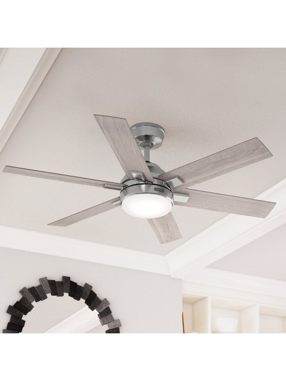 - Georgetown Indoor Ceiling Fan With Light, Remote, 52-inch, Brushed Nickel, Modern-style, 6-speed DC Motor, Quick Installation, Energy Star, 52785