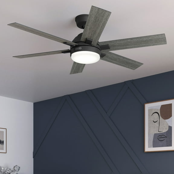 Hunter - Georgetown Indoor Ceiling Fan With Light, Remote, 52-inch, Matte Black, Modern-style, 6-speed DC Motor, Quick Installation, Energy Star, 52783