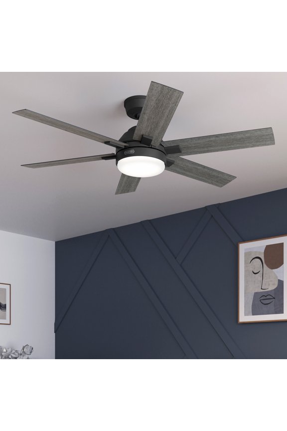 - Georgetown Indoor Ceiling Fan With Light, Remote, 52-inch, Matte Black, Modern-style, 6-speed DC Motor, Quick Installation, Energy Star, 52783