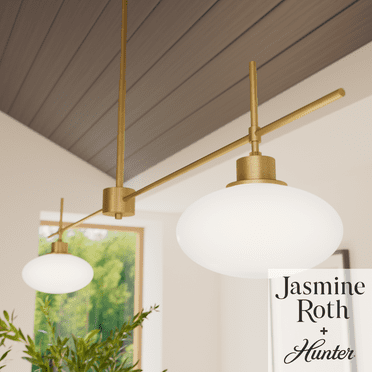 Hunter - Getty 2-light Luxe Gold, Extra Large Chandelier, Dimmable, Modern Style, Linear Shaped, for Bedrooms, Kitchens, Dining, Living Rooms - 13192