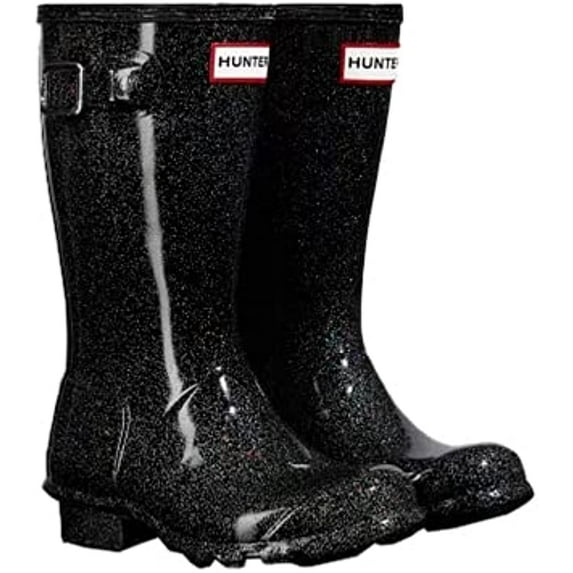 Hunter Girls Original Giant Glitter Rain Boots, Black,6 M US