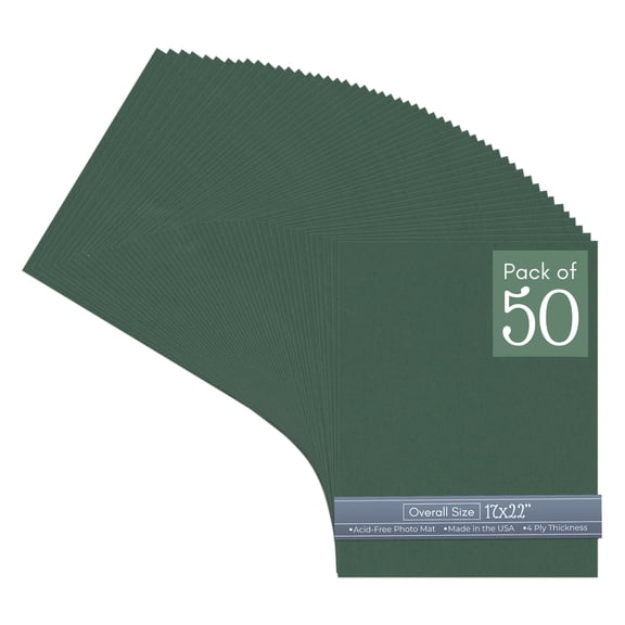 Hunter Green 17x22 Uncut Art Mat Board - No Opening - 50 Mats