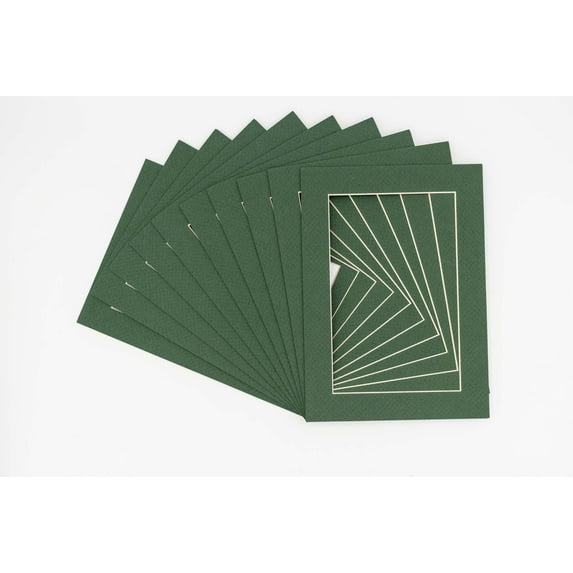 Hunter Green Acid Free 11x14 Picture Frame Mats with White Core Bevel Cut for 8x10 Pictures - Fits