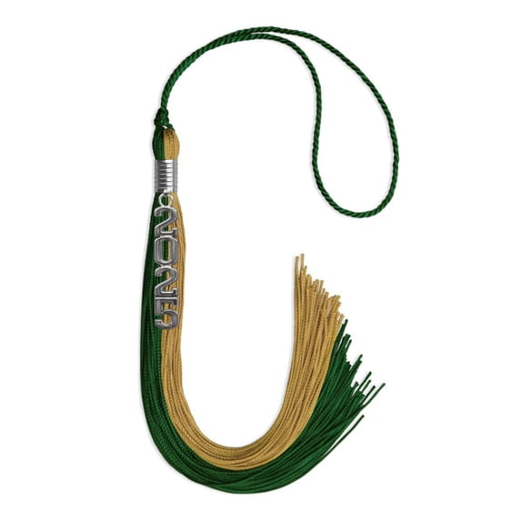 Endea Graduation Hunter Green/Antique Gold Graduation Tassel with Silver Stacked Date Drop