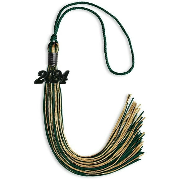 Endea Graduation Hunter Green/Antique Gold Mixed Color Graduation Tassel with Black Date Drop