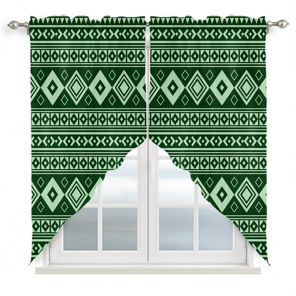 Hunter Green Boho Swag Valances for Windows 2 Pack Moroccan Geometric Striped Folk Modern Farm Moss Swag Kitchen Curtains 63 Inches Long Rod Pocket Short Window Treatment for Kitchen Bathroom 36"x63"