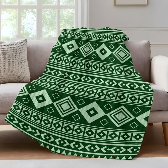 Hunter Green Boho Throw Blanket for Couch Moroccan Geometric Striped Folk Modern Farm Moss Soft and Warm Flannel 3D Striped Fluffy Fuzzy Fleece Blanket Lightweight Throw for Bed, Sofa 30 x 40 Inches