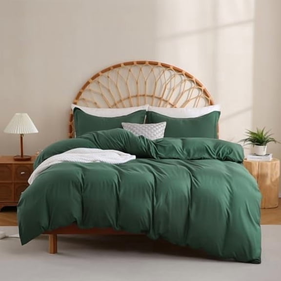 Hunter Green Duvet Cover Set Full Size, 3 Piece Duvet Cover with Pillow Shams, Soft Brushed Microfiber Zipper Closure, Comforter Not Included