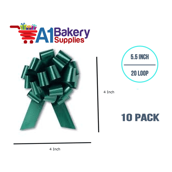 Hunter Green Flora Satin Pull Bows 5.5 Inch 20 Loops, 10-Pack | Easy to Assemble, Premium Gift Wrap & Decoration for Holidays, Weddings, Baby Showers | A1 Bakery Supplies